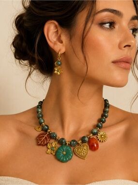 Italian Garden Hazel Green Beaded Gold Necklace